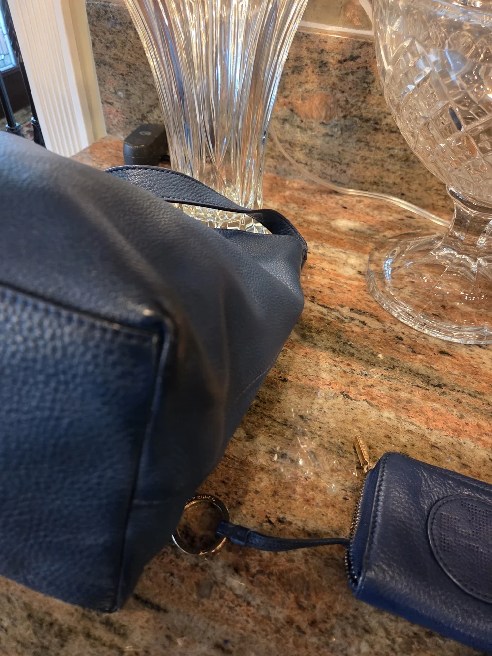 Tory Burch Navy Leather Shoulder Bag with Small Wallet